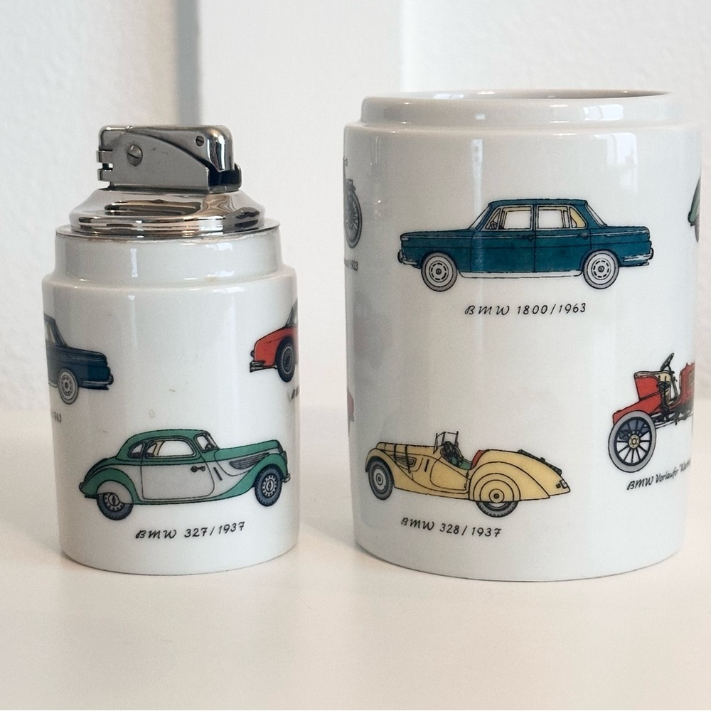 VTG BMW Germany Porcelain Tabletop Empty Lighter Cigarette Jar Automobiles READ! - Picture 9 of 15